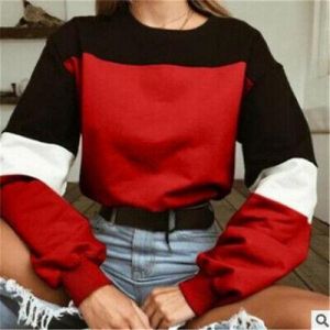 Ladies Autumn Stitching Round Neck Strap Long-sleeved Sweater Women Clothes