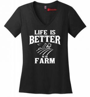 buyeverything clothes for women Life Better On Farm Ladies V-Neck T Shirt Country Redneck Graphic Tee Z5