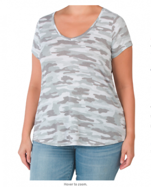 buyeverything clothes for women Lucky Brand Women's Plus Camo Tee V Neck T-shirt Top Short Sleeve Size 1XL