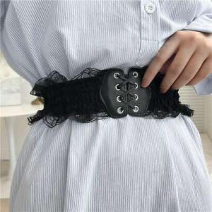 Women Lace Floral Wide Waist Belt Elastic Stretch Buckle Dress Belt Waistband
