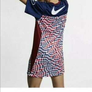 buyeverything clothes for women Nike Sportswear Women Jersey Dress Red Blue Plaid BQ8419-492 Size Large