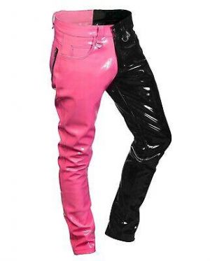 buyeverything clothes for women Women's Night After Night Half Black Pink Punk Shiny Vinyl Pants Trousers