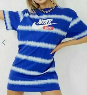 buyeverything clothes for women Nike Women's Essential Blue White Short Sleeve Cotton Dress Medium CZ9095-455
