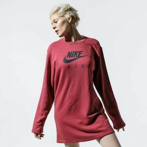 Nike Air Women&#039;s Fleece Crew Long Sleeve Dress S Cedar Red  Casual New