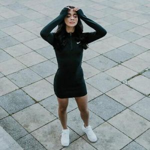 Women’s Nike Sportswear Long-Sleeve Dress M Black Casual New Half Zip